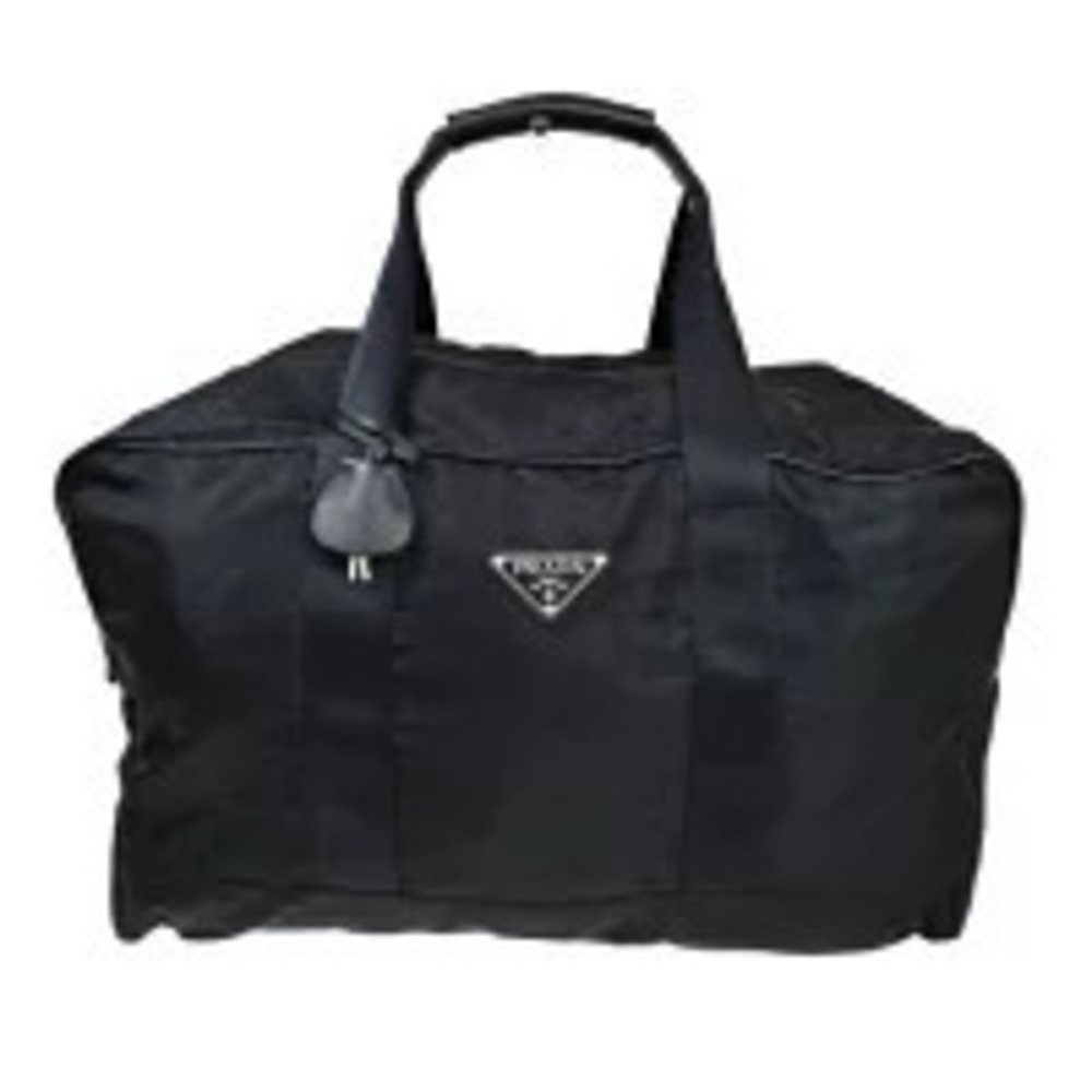 Prada Boston Bag Shoulder Handbag Black Leather Key Bell Padlock